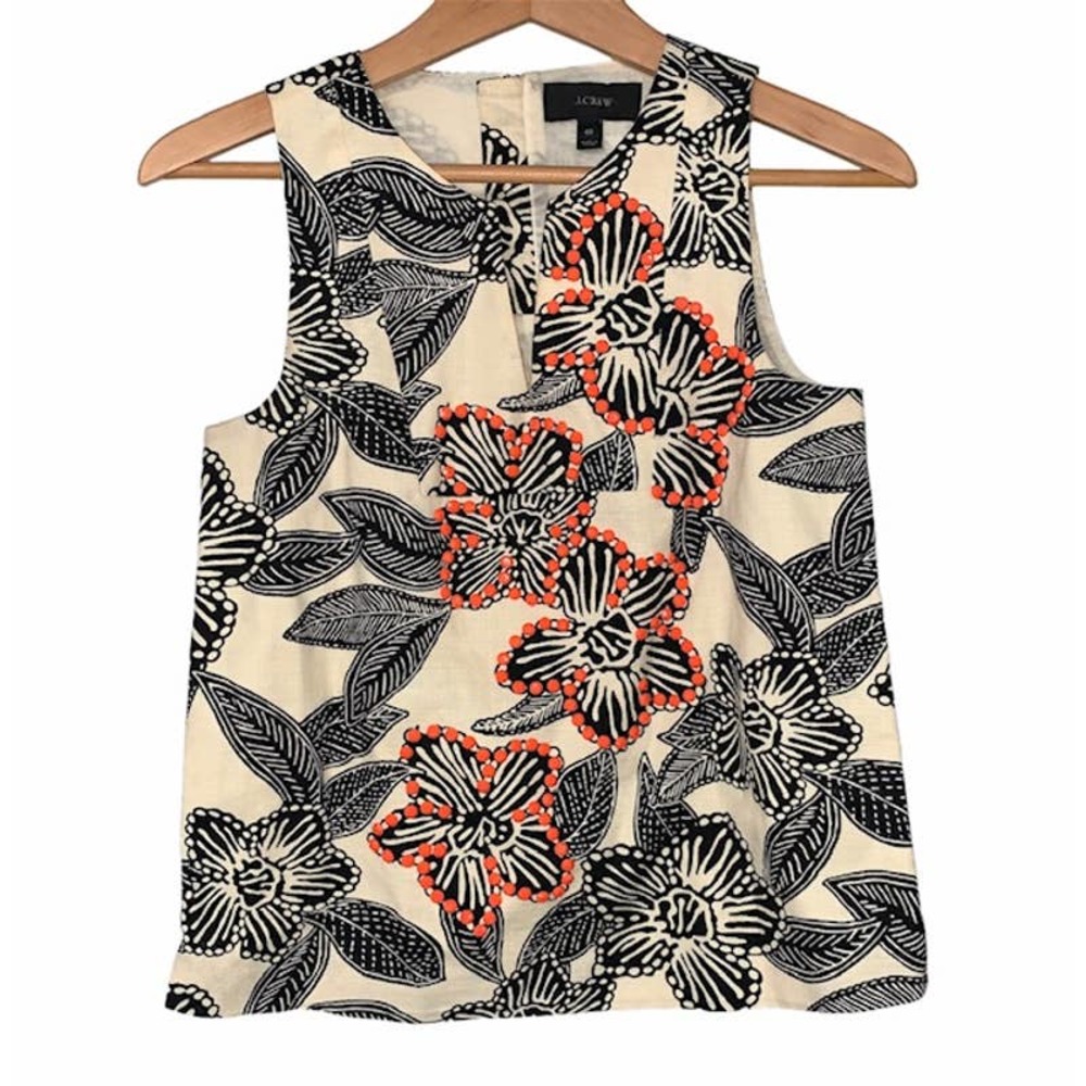 J. CREW Beaded Top w/ Polynesian Print